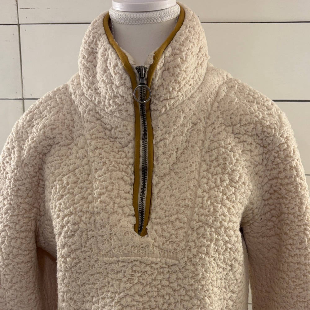 Thread & Supply Cream Sherpa Sweater with Gold Trim